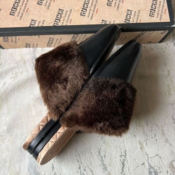 Gucci S/S 2018 Faux Fur Trim Mule Slide Slipper M6 / W8